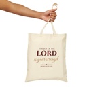 Close up of Nehemiah 8:10 scripture tote bag