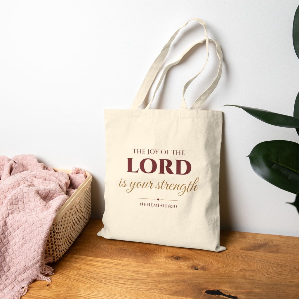 Joy of the Lord tote bag lifestyle photo